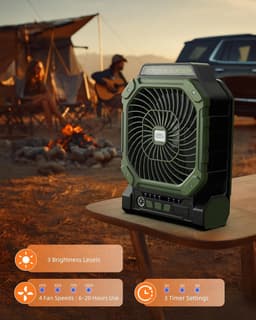 Solar Ventilator Met Oplaadbare Batterij - 4 Standen + 3 LED Zaklamp - Met Afstandsbediening & Timer (2/4/8u) - USB-C/Zonne-energie - Compact Camping Design - Groen — thumbnail 2