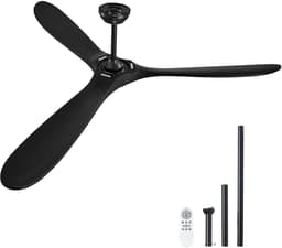 Plafondventilator 180 cm - Zonder Licht - 6 Snelheden met Afstandsbediening - 3 Houten Bladen - Omkeerbare DC-motor - Binnen en Buiten - Zwart — thumbnail 1