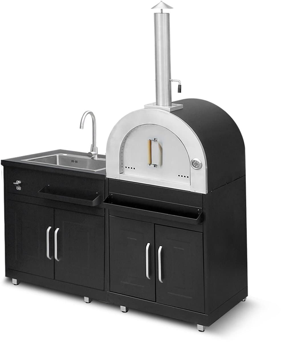 Oviala - Metalen buitenkeuken met 2 spoelbakken en pizzaoven - Memphis — afbeelding 1