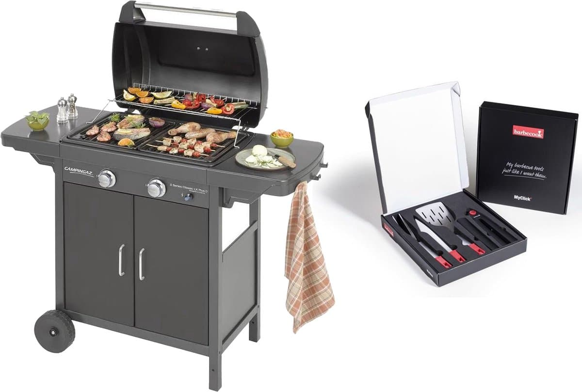 Campingaz 2 Series Classic LX Plus Gas barbecue - 2-Branders - opklapbare zijtafels - Zwart - Inclusief Barbecook BBQ Kookgerei — afbeelding 1