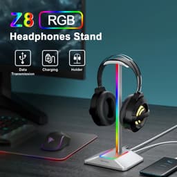 New Bee Z8 RGB Gaming Headset Houder – Koptelefoon Standaard met USB-C Poort – Laadt 2 Apparaten Tegelijk – Headset Stand met Verlichting – Universeel voor Gaming & Werkplek(zilver) — thumbnail 3