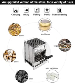 Houten brandende vouw-camping oven, RVS roosters, draagbare vouw-rugzak oven, wandelen, outdoor tent, kamperen, picknick, barbecue, — thumbnail 3