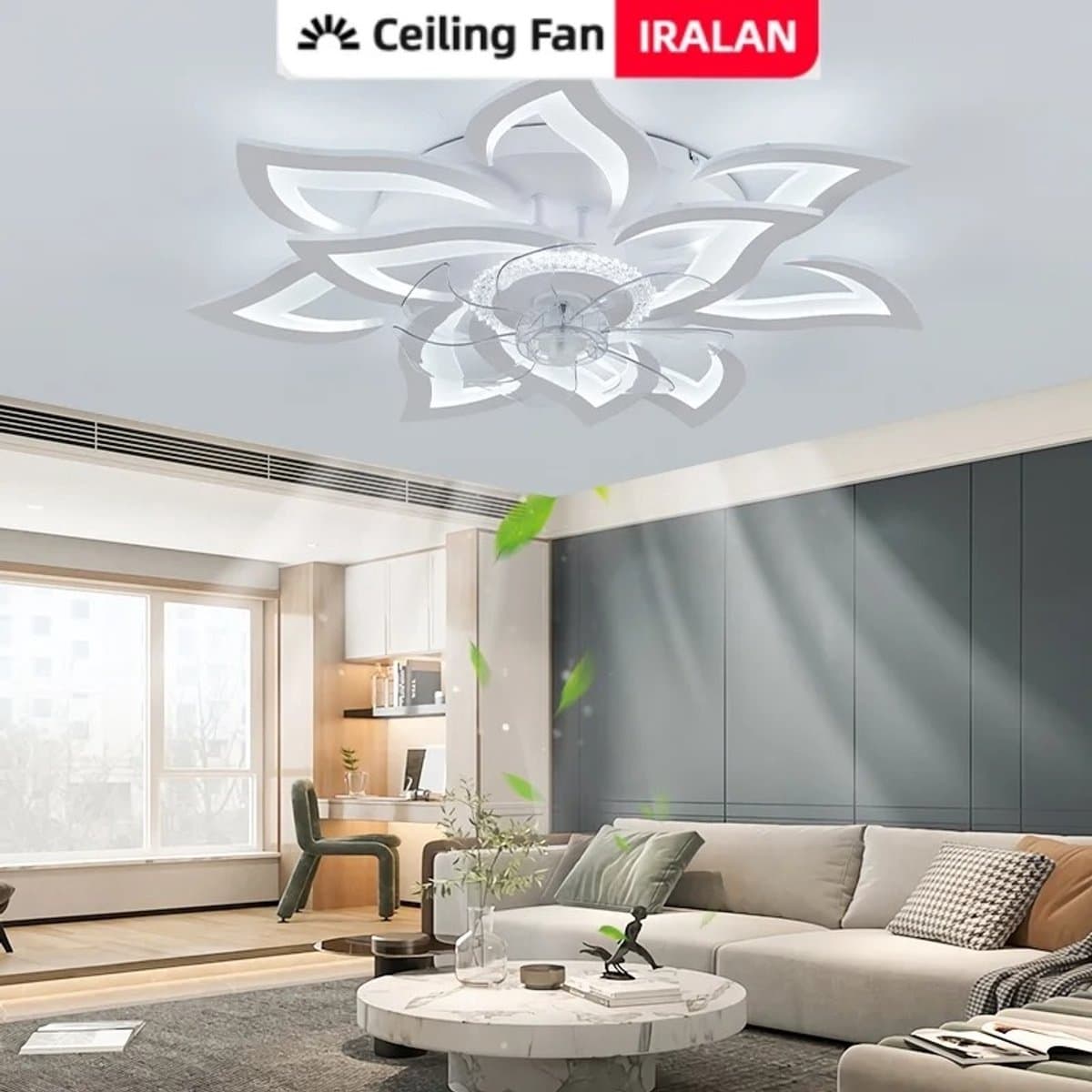 Aafinity Lamp - Plafondlamp - Plafonniere - Ventilator - Plafond lamp - Led - Beige - Neutrale kleur - Bloemvorm - 6 snelheden — afbeelding 1