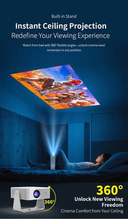 Mini Beamer X3 - Projector met Netflix+YouTube+Disney+ - 4K-ondersteuning - Home Cinema - Android 14.0 - WiFi 6 & Bluetooth 5.2 - Wit — thumbnail 2