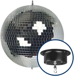 HQ-Power Set met discobal Ø 30 cm + 4W motor, roterende spiegelbol van reflecterend facetglas, 1.8-2.5 tpm, 5 kg draagvermogen, veilig ophangsysteem voor plafondmontage – Ideaal voor grote dansvloeren, evenementen, clubs, en commerciële verlichting — thumbnail 1