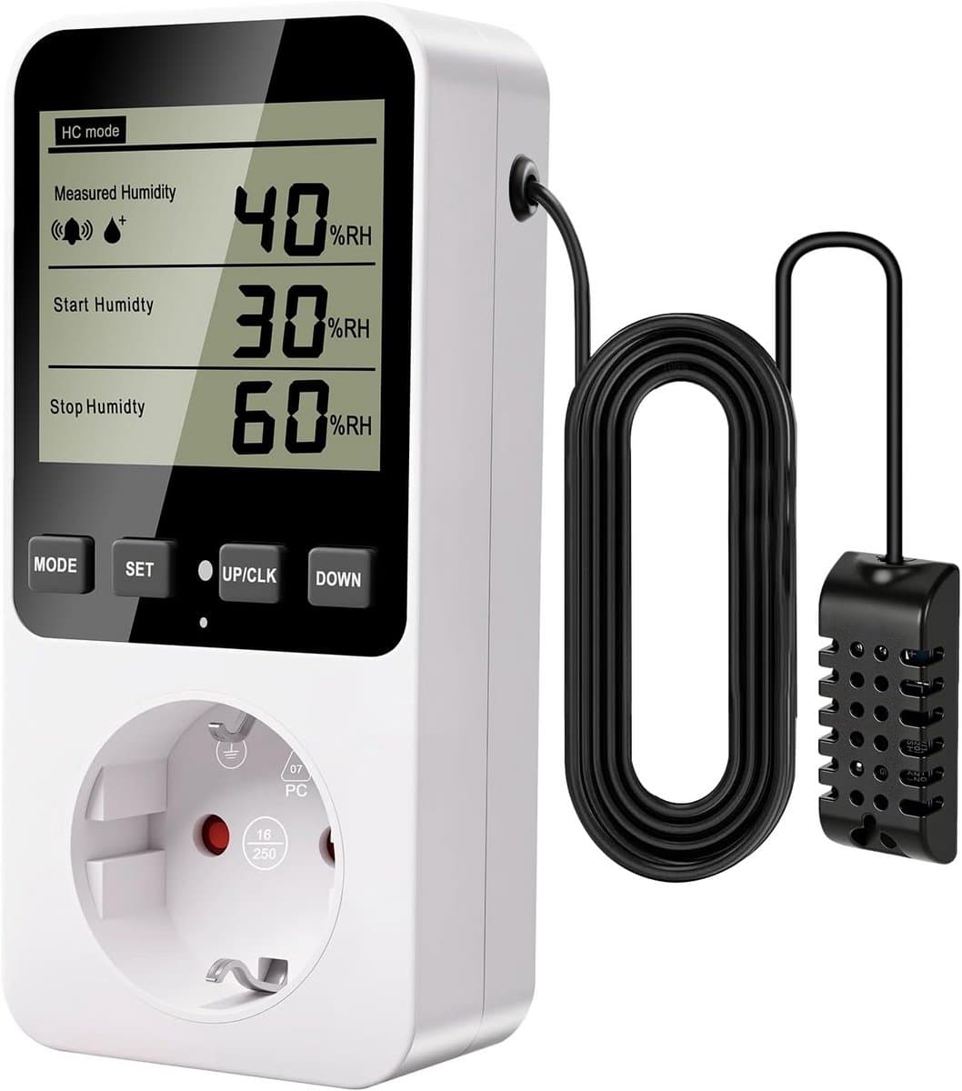 Digitale Temperatuur en Vochtigheidsregelaar met Timer en Alarm - Stopcontact Thermostaat Hygrostaat — afbeelding 1