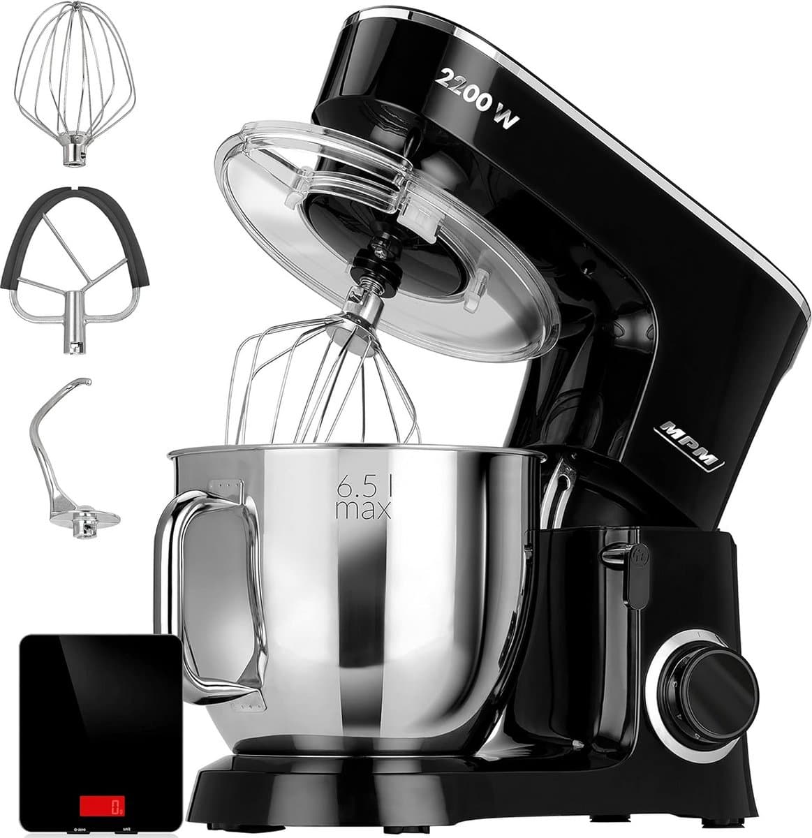 Professionele bakmixer met weegschaal en planetair systeem - 6,5L roestvrij staal, 6 snelheden, ideaal voor deeg en beslag — afbeelding 1
