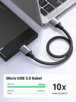 USB 3.0 A naar Micro B Kabel voor Harde Schijf en Opladen (2 Meter) — thumbnail 5