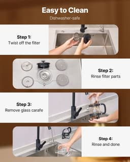 1 liter French Press-koffiezetapparaat, borosilicaatglas met roestvrijstalen filter, ideaal voor het zetten van koffie en thee thuis, op de camping of op reis, zilverkleurig — thumbnail 3