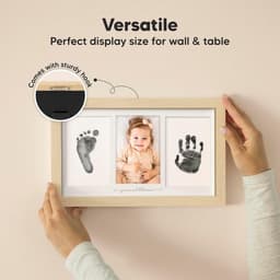Cosensi - Baby handafdruk en voetafdrukset voor pasgeborenen - Fotolijst voor handafdruk baby - Clean Touch stempelkussen - Ash Wood Fabre - Unieke herinnering aan baby's hand- en voetafdrukken — thumbnail 2