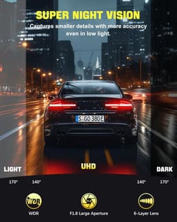 Dashcam voor en achter, 4K met wifi-autocamera loopopname, G-sensor, app-bediening, super nachtzicht, 170 graden + 140 graden groothoek, veiligere supercondensator — thumbnail 5