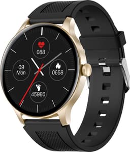 Belesy® NOBLE - Smartwatch Heren – Smartwatch Dames - Horloge – Stappenteller – Calorieën - Hartslag – Sporten - Je eigen foto als wijzerplaat - Kleurenscherm - Full Touch – Goud – Silicone – Zwart - Moederdag — thumbnail 1