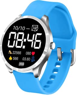 Belesy® Q9 PLUS - Smartwatch Dames – Smartwatch Heren - Horloge - 1.28 inch - Kleurenscherm - Stappenteller - Bloeddruk - Hartslag - 75+ Wijzerplaten – Sporten – Zilver - Siliconen - Blauw - Kerstcadeau — thumbnail 2