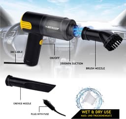 Dunlop Auto Stofzuiger - 12V Aansteker Aansluiting - Nat en Droog - Spleet- en Borstelmondstuk - 3 Meter Kabel - Auto Accessories - Zwart/Geel — thumbnail 2