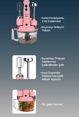 Goldmaster ELENAMAX - GM-7239P - Staafmixer - RVS - Keukenmachine - Keukenrobot - Blender Smoothie - Pink - Roze — thumbnail 4
