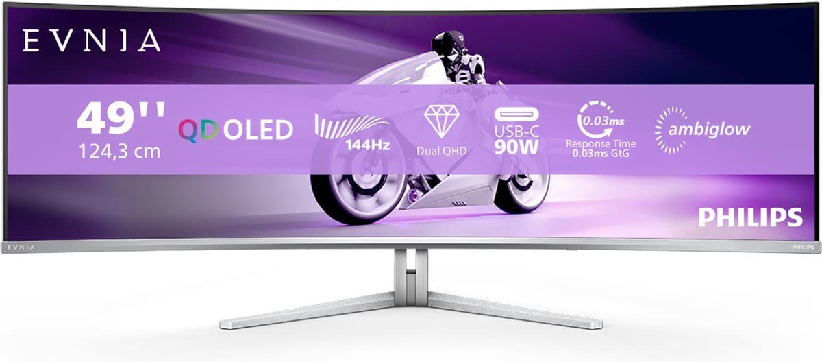 Philips Evnia 49M2C8900L - Ultrawide QD-OLED Curved Gaming Monitor - Ambiglow - KVM - USB-C 90w - 144hz - 49 inch — afbeelding 1