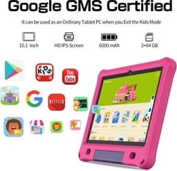 Pritom Kindertablet - Kindertablet vanaf 3 jaar - Kindertablet - 3GB RAM - 64 GB Opslag - Snelle 10 Inch Kindertablet - Beschermhoes - Roze — thumbnail 5