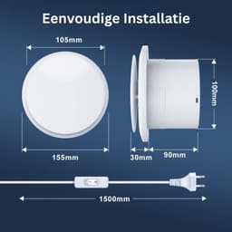 TADES® Badkamer Ventilator - Buisventilator 100mm - Pijp Ventilator - Badkamer Ventilator 100 mm - Badkamerventilator - Buisventilator ø 100 mm - Badkamerventilatoren - Buisventilator Geruisloos — thumbnail 3