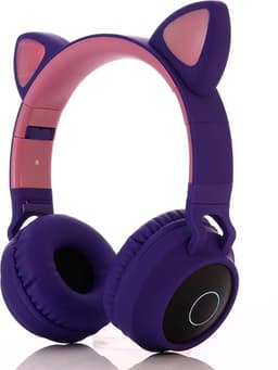 Kinder hoofdtelefoon - koptelefoon Bluetooth met led kattenoortjes purper - roze — thumbnail 1
