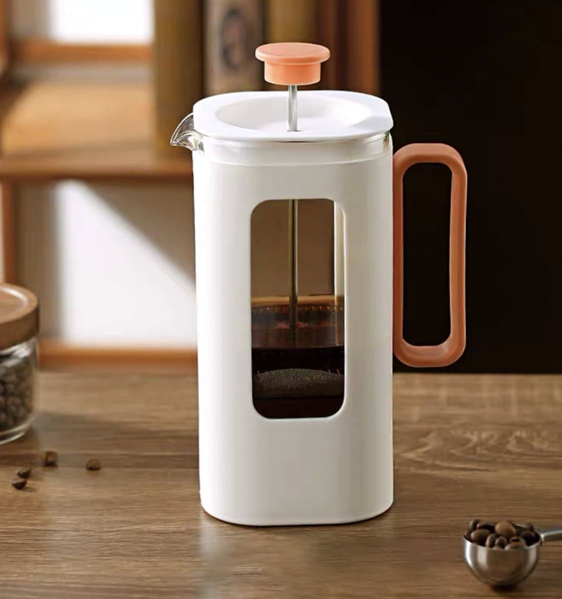 ZYLARO - French Press - Koffiemaker - 1.2 Liter - Vaatwasserbestendig – Dubbelwandig - Wit - mode ontwerp — afbeelding 1