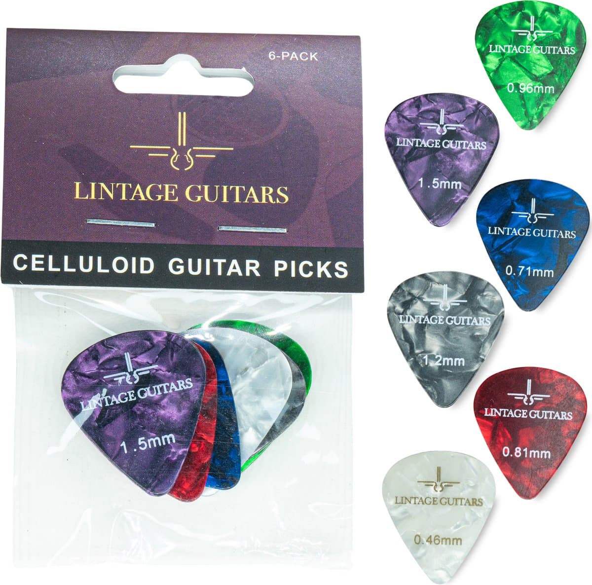 6 PCS Mix - Plectrum voor gitaar - Plectrums - Plektrum - 0.46 t/m 1.50 Plectrum - Celluloid Guitar Picks — afbeelding 1