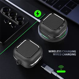 Telestore - hoesje geschikt voor Samsung Galaxy Buds4 / 4 pro hard case cover - zwart - carbon fiber hoesje Beschermhoes - Samsung Galaxy Buds 4 / 4 Pro Cover - Buds4 hoesje — thumbnail 4