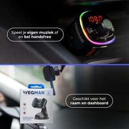 Wegman Bluetooth FM Transmitter + Telefoonhouder Auto met Zuignap voor Dashboard en Raam - Handsfree Bellen Auto Carkit - 30W USB-C Autolader - Auto Accessories - Compleet Pakket — thumbnail 5