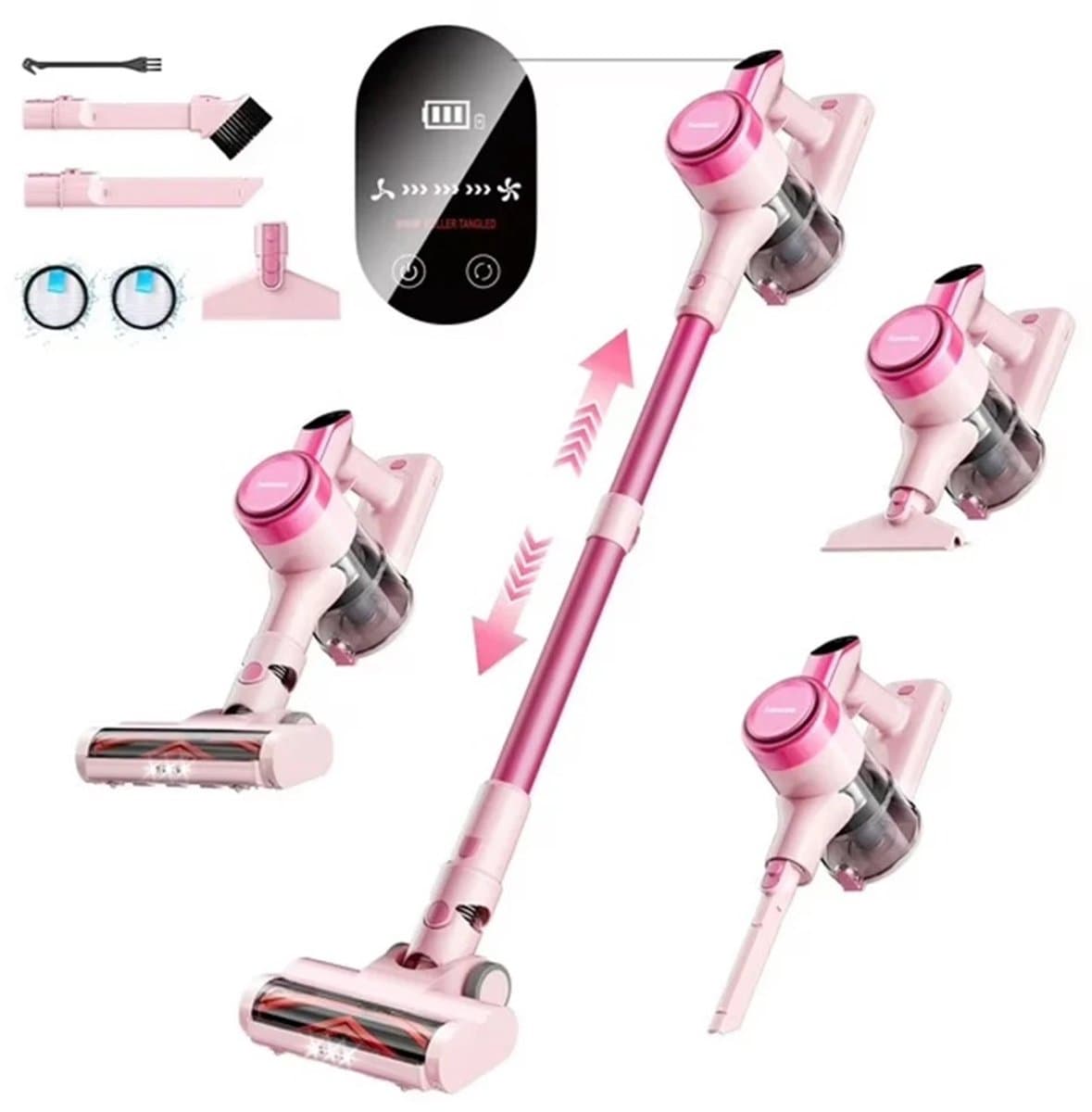 AURORAS Draadloze stofzuiger - Snoerloze - Steelstofzuiger - Zuigkracht tot 23 KPa - 3 Standen - Afneembare batterij - LED - Roze — afbeelding 1