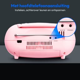 MEDION E66476 Stereo Geluidssysteem (boombox, CD-speler, MP3, cassette, draagbare cassettespeler voor kinderen, FM-radio, AUX, hoofdtelefoon, netvoeding & batterij) Roze — thumbnail 2