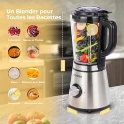 Krachtige Blender - Smoothie Maker - Snelle Maaltijden - Glazen Container - 15 Liter Capaciteit - Zilver — thumbnail 3