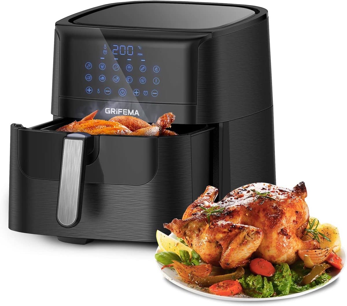 GRIFEMA GC2001 Oil Fryer 6.5L/1800W With Touch Screen LED Screen, Hot Air Fryer, 12 Presets for Fast Air Cycle, 60 Minutes Time and Adjustable Temperature, Black — afbeelding 1