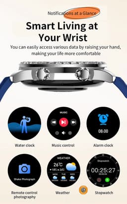 WizBay Premium Select® Smartwatch 1.52 Inch AMOLED - Bellen - Wireless Charging - Kompas - Hartslag O2 en Bloeddruk - Multi Sport - Zilver - Zwart Lederen Band extra Zwarte TPU Band — thumbnail 5