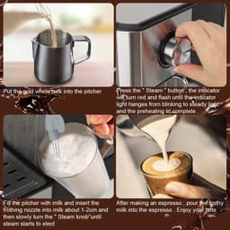 Koffiezetapparaat - Espresso - Espresso Machine - Cappuccino koffiezetapparaat - Melkopschuimer - LCD touch - Semi automatische Pomp - 1200W - Licht grijs — thumbnail 5