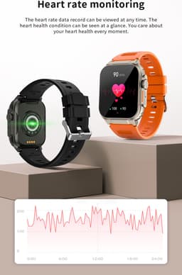 Knobbout 1.96"Scherm Smartwatch - Bluetooth belfunctie-Super sterke batterij 600MAH- met o.a. NL menu - 44mm HD scherm- Zinklegering horlogekast - Bloeddrukmeting&Bloedzuurstof functie - Opnamefunctie - Slaapmonitor - Zwart Staal+silicone band — thumbnail 2