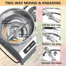 Deegmenger Spiraal - Deegkneder Elektrisch - Brood Gebak Pizza - Dubbele Rotatie - 5kg Capaciteit - Zilver — thumbnail 2