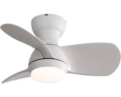 Plafondventilator Met Lamp - 3 ABS Bladen - Ø 23 inch - Dimbare lamp met 3 lichtstanden - Met Afstandsbediening - LED's Light - Wit