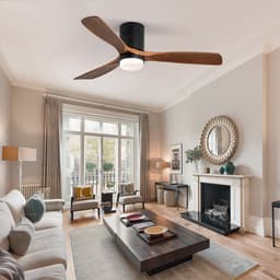 Plafondventilator Met Lamp - Stille ventilator - 3 Hout Bladen - Ø 52 inch - Dimbare lamp met 3 lichtstanden - 6 standen voor de windkracht - Met Afstandsbediening - LED's Light - Zwart — thumbnail 3