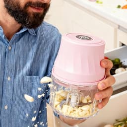 Mini Keukenmachine - Groente Hakker Knoflookmolen - Maaltijdvoorbereiding - Draadloos Oplaadbaar - 350ml - Roze — thumbnail 2