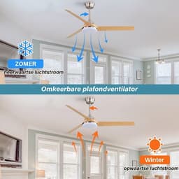 Plafondventilator Met Lamp - Ø 132cm - Stille ventilator - 3 ABS Bladen - 6 standen voor de windkracht - Met Afstandsbediening - LED's Light - Licht houtkleur — thumbnail 3