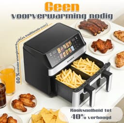 Sinaopus XXL Airfryer 8.5L – Met Dubbele Mand – 10 Kookprogramma’s – Onafhankelijke Snelle Opwarming – Geschikt voor Gezinnen – Kijkvenster – Eenvoudig te Reinigen – Capaciteit voor 4 tot 5 Personen — thumbnail 4