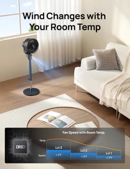 Elektrische Vloer Ventilator - Stille Ventilator - Ruimte Koelen - 80ft Luchtcirculatie - 34-41 Inch - Zwart — thumbnail 5