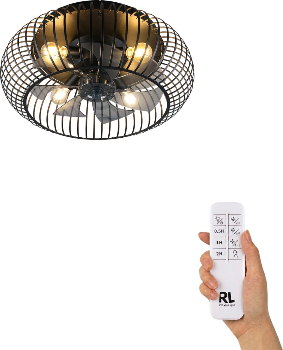 Fantiluxe - Agnes - Plafondventilator met verlichting - Zwart - Ø61cm - Afstandsbediening - Met lamp - Plafond ventilator - Slaapkamer — afbeelding 1