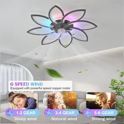 8 Bloem Ventilator Lamp - RGB 12 Kleuren - Zwart - Moderne Plafondlamp Ventilator - 6 Standen - Wit - Dimbaar - Plafondventilator — thumbnail 3