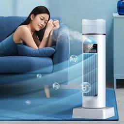 AC koelventilator - POrtable oscillerende bladloze ventilator met afstandsbediening | Staande ventilatoren voor thuis | 14,57 x 5,12 x 5,12 inch | LED-display, 12H timer, krachtige koelvloer, staande — thumbnail 5