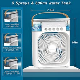 Mini Aircooler 3-in-1 met Luchtbevochtiger en LED Nachtlamp - Draagbare Air Cooler - USB Ventilator - Persoonlijke Airconditioner - 3 Snelheden - Voor Kantoor, Slaapkamer en Bureau - Wit — thumbnail 4