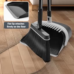 JEHONN Broom and Sweeper Set with Long Handle, 138 cm, 180° Rotatable, for Camping, Sweeping Broom for Awning, Home, Office, Lobby, Patio (Black & Grey) — thumbnail 5