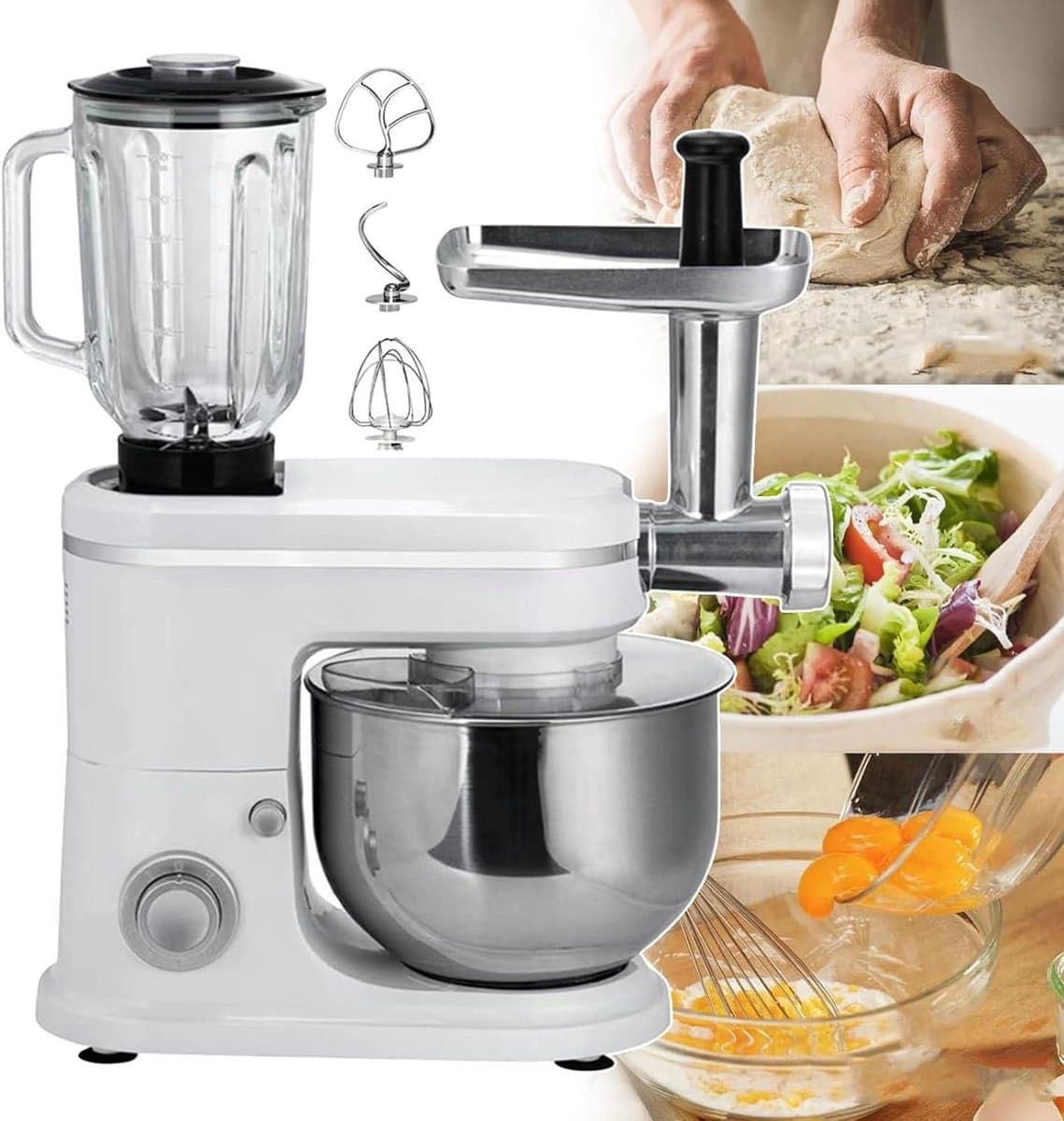 Keukenmachine met Blender - Keukenrobot Mixer - Bakken en Koken - 3-in-1 Functionaliteit - 6 Liter Kom - Wit — afbeelding 1