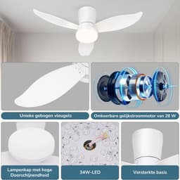 Stille Plafondventilator Met Verlichting - Plafondventilator Met Lamp - 95 Cm - 34W LED - Afstandsbediening - 6 Snelheden - Dimbaar - Timer - DC-Motor - 3 Bladen - Slaapkamer Ventilator - Woonkamer Ventilator — thumbnail 5