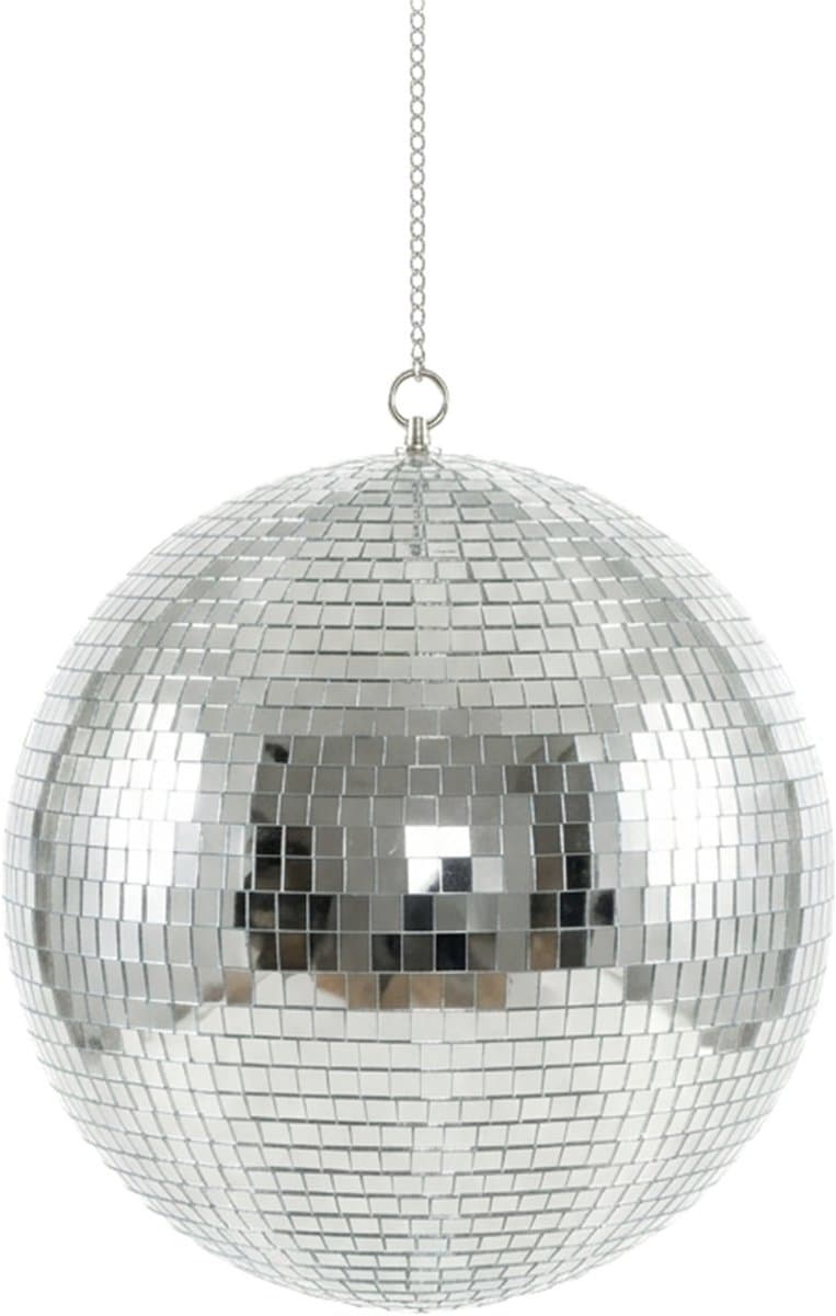 KIMU® Discobal met Motor Ø 30 cm Middelgroot - Discobol Zilver Spiegeltjes 10 x 10mm - Spiegelbol Disco Bal Bol - Kinderkamer Feestje Discolamp Decoratie Space Planeet Halloween — afbeelding 1