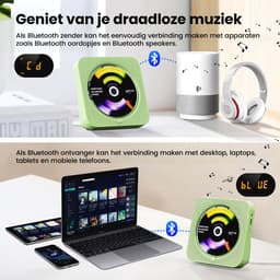 Discman - CD Speler met Bluetooth - Ingebouwde Speakers - FM Radio - Inclusief Afstandsbediening - USB & AUX - Koptelefoonaansluiting - LED Display - Groen — thumbnail 2